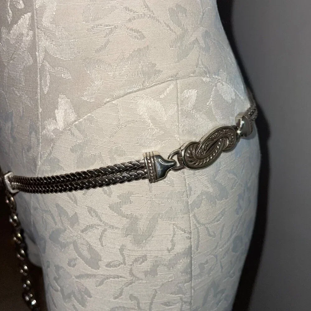 Brighton Vintage Womens Chain Belt Size M Silver Tone Heart Snake Adjustable